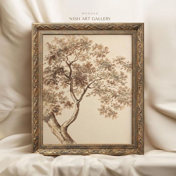 Framed Tree Sketch Print: Vintage Landscape Wall Art #106