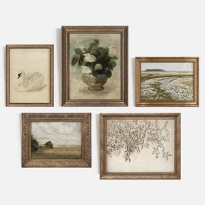 FRAMED Vintage Gallery Wall Set, Print Set of 5, Rustic Farmhouse Decor, Dark Moody Wall Set, Home Decor, Wall Decor, Framed Art Print #80