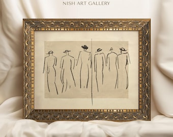 Vintage kunst ingelijst, figuur schets tekening, goud ingelijste kunst, antieke replica loting, kunstafdrukken, Frans land, decor boerderij huis #58