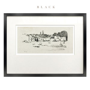 Black Wood Framed Wall Art, Soft White Matted, Minimal Sketch Art Print, Landscape Drawing, Transitional Home Decor, Housewarming Gift #83