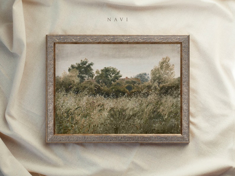 Vintage Art Framed, Country Meadow Landscape Painting, Antique Replica Painting, Ornate Gold Framed, Trend Wall Decor, Farmhouse Decor 181 NAVI