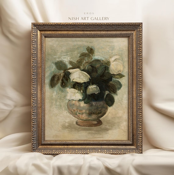 Vintage White Rose Framed Print: Antique Floral Still Life #281