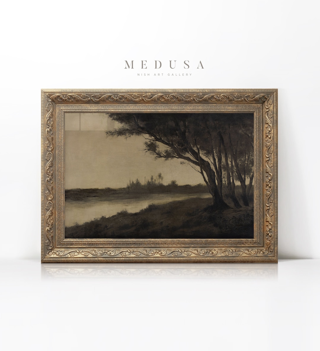 Framed Vintage Art Print, Vintage Framed Landscape Art, Moody Tree