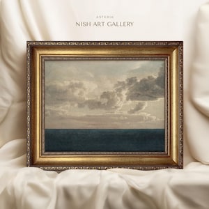 Framed Muted Seascape Art Print: Vintage Cloud Study, Ornate Gold Frame #41