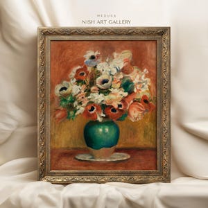 Vintage Framed, Vintage Flower Painting, Kitchen Decor, French Farmhouse Antique Floral Art Print, Ornate Gold Frame, Housewarming Gift #310