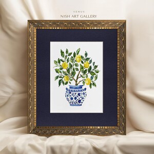 Framed Lemon Tree Painting Print: Gold Foil Frame, Textured Art Paper #135 VENUS