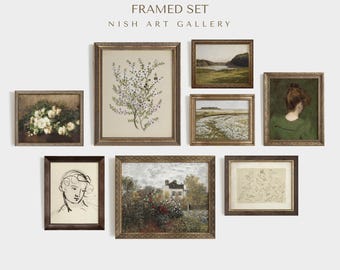 Framed Vintage Art Print Set: Green Tones, Cottage Gallery Wall #151