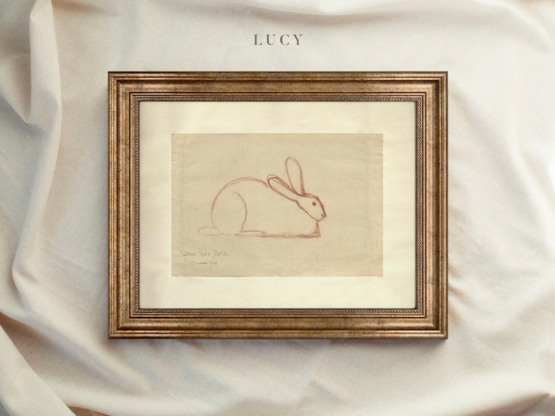 Vintage Art Framed, Rabbit Drawing, Antique Sketch, Vintage Animal Art, Ornate Gold Framed, Vintage Wall Decor, Housewarming Gift 64 image 1