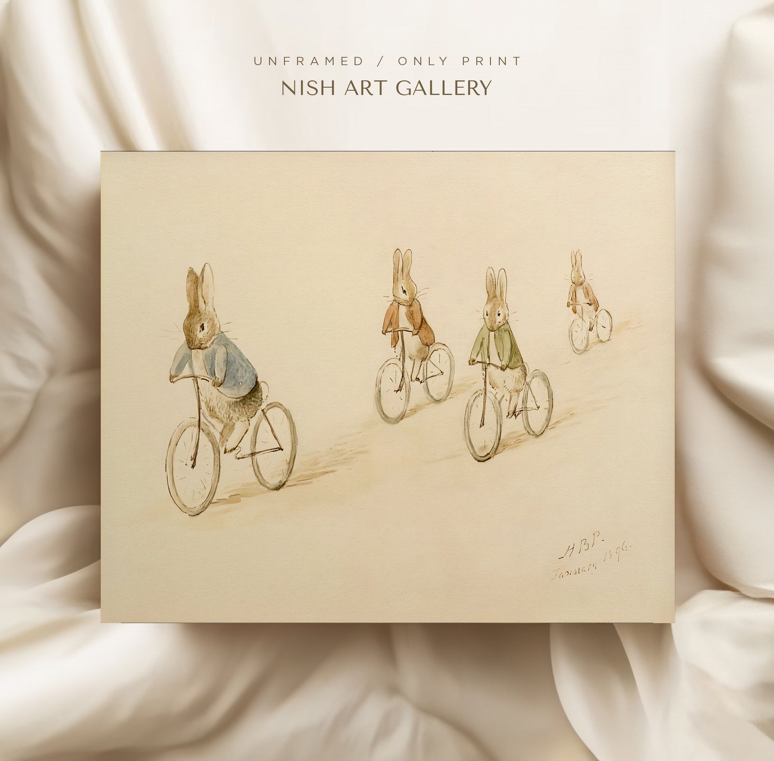 Rabbit Bicycle Race Art Print: Vintage Style Rabbits on Bikes #321 - Etsy