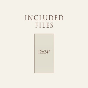 May include: A white rectangle with the text '12x24' inside. The text is brown and the rectangle is outlined in brown. The text 'INCLUDED FILES' is above the rectangle in brown text.