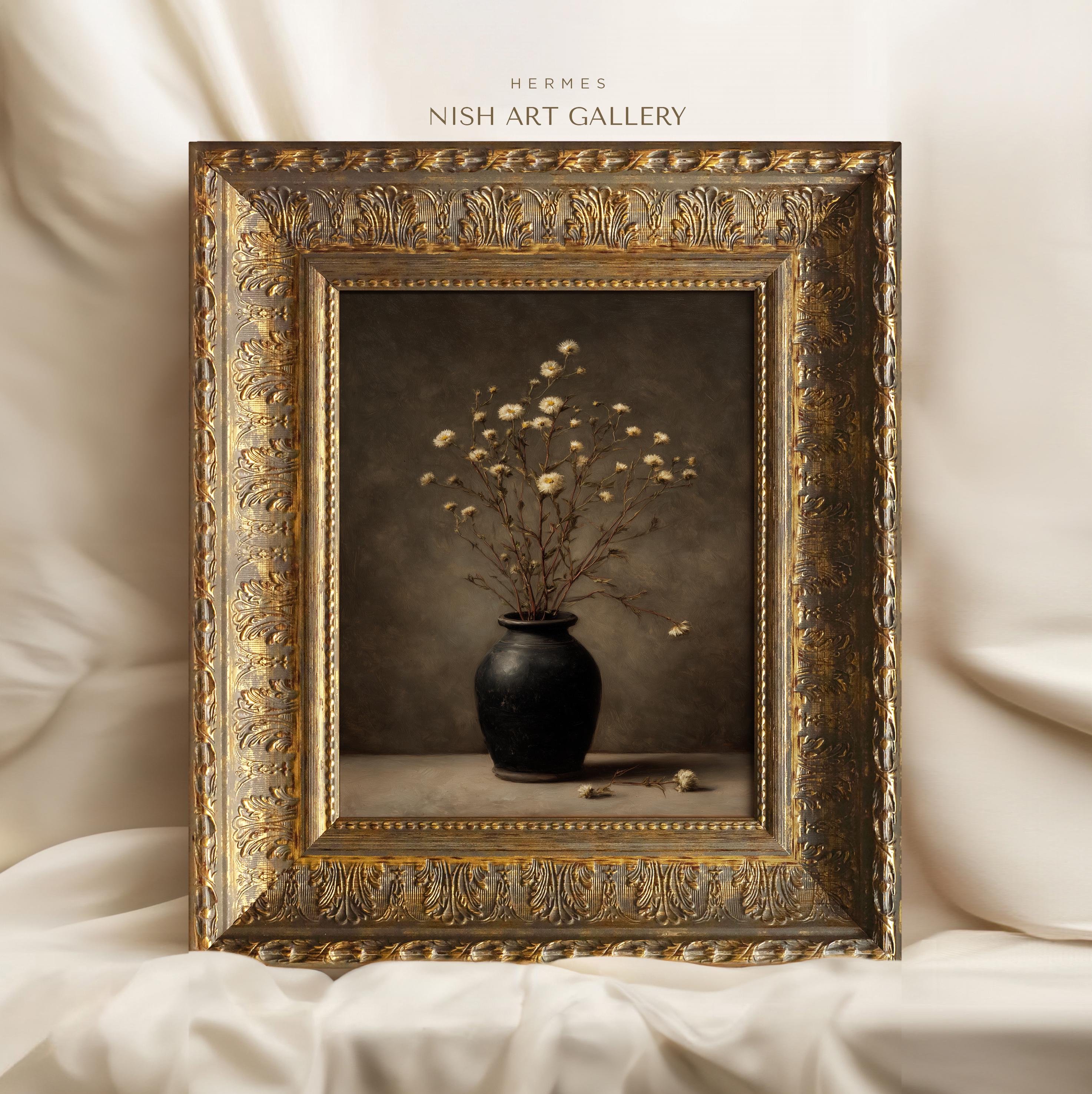 Dark Floral Still Life Print – Moody Neutral Vase Painting – Vintage ...
