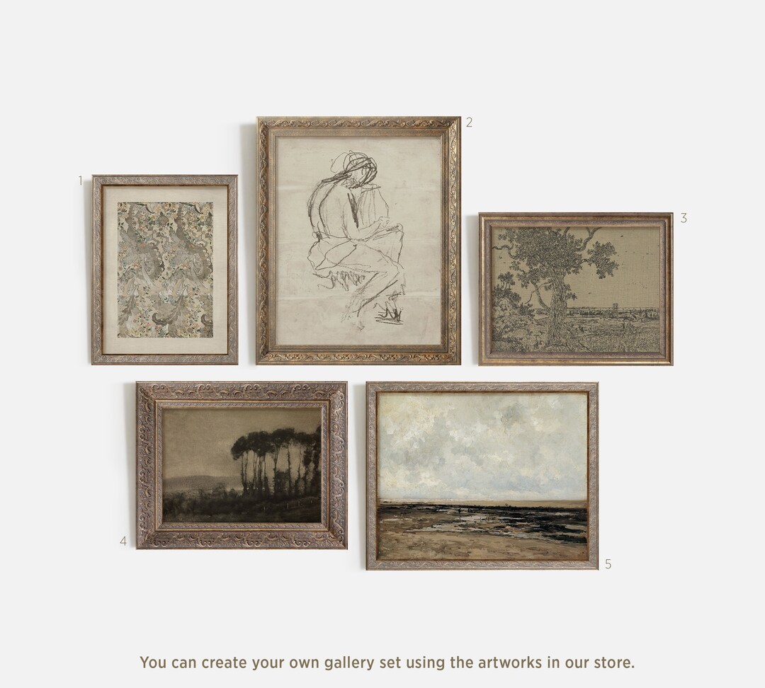 Vintage Framed Gallery Wall Print Set of 5, Rustic Farmhouse Decor ...