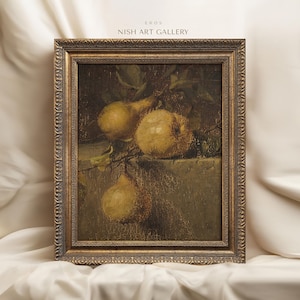 Vintage Fruit Art Framed, Rustic Pear Painting, Antique Replica Painting, Gold Framed, Vintage Kitchen Trend Decor, Farmhouse Decor #110