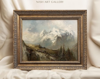 絵画 Mountain Landscape Framed Vintage Mountain Print: Antique Landscape Painting, Ornate