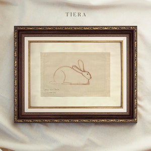 Vintage Art Framed, Rabbit Drawing, Antique Sketch, Vintage Animal Art, Ornate Gold Framed, Vintage Wall Decor, Housewarming Gift 64 TIERA