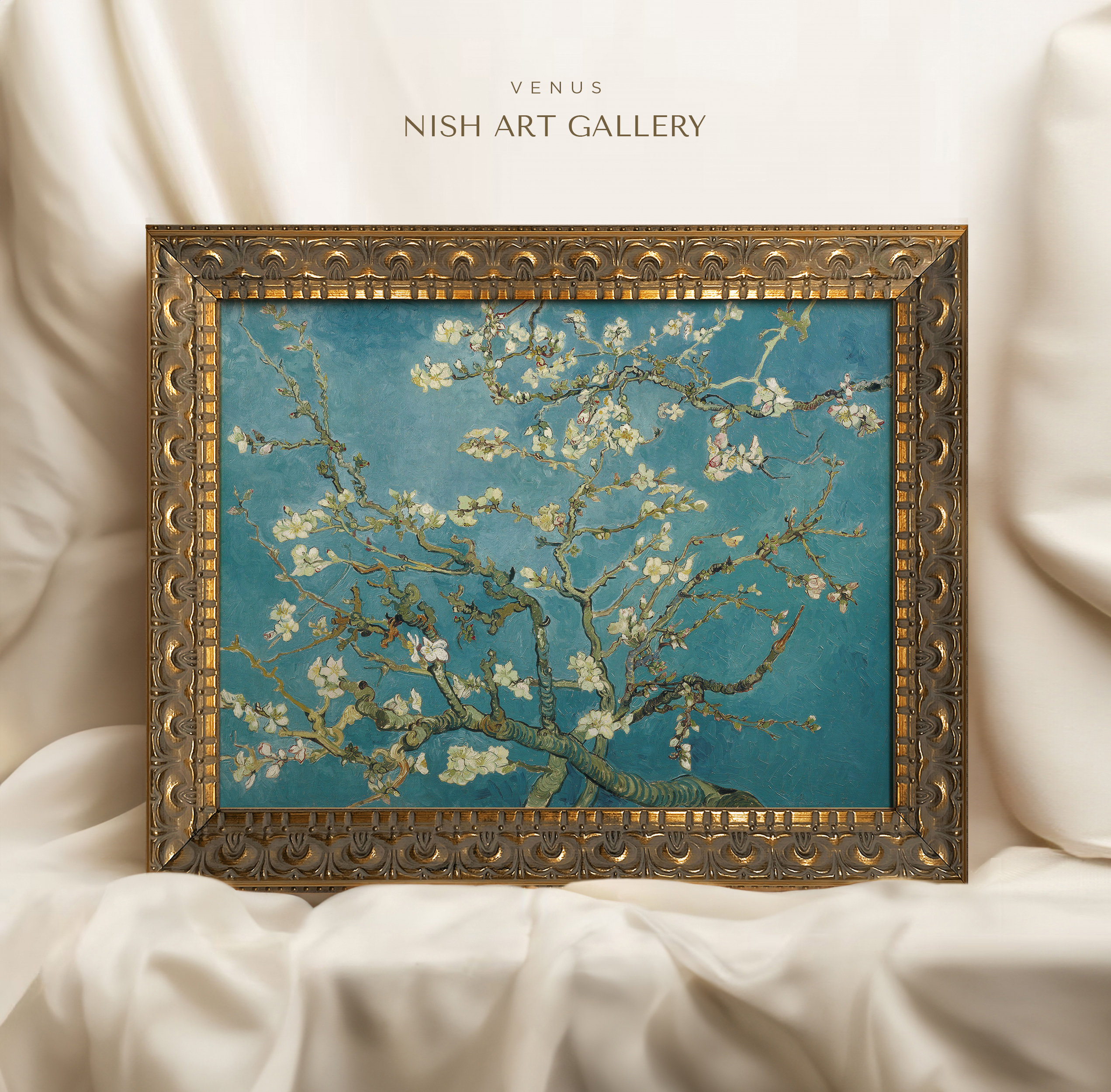 gogh様 Van Gogh Almond Blossom Framed Print: Antique Replica, Ornate Gold