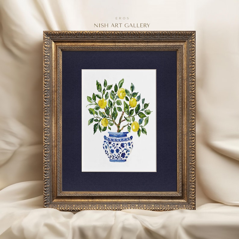 Framed Lemon Tree Painting Print: Gold Foil Frame, Textured Art Paper #135 EROS
