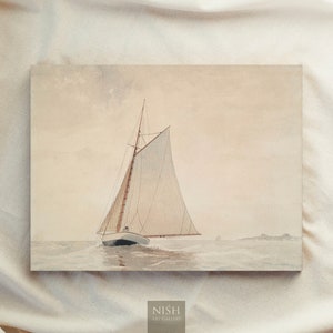 Muted Sailboat Painting, Vintage Framed Prints, Seascape Art, Antique Replica Ocean Oil Painting, Scenery Wall Art, Ornate Gold Framed 7 UNFRAMED Only Print