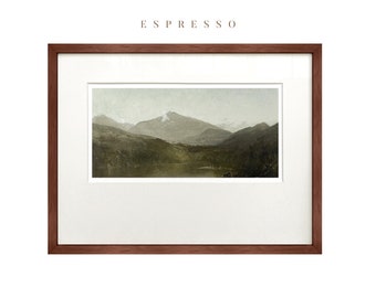 Impresión mate enmarcada en madera, arte de la pared del valle verde, paisaje de montaña, pintura al óleo del paisaje, decoración del hogar de transición, regalo de inauguración de la casa #42