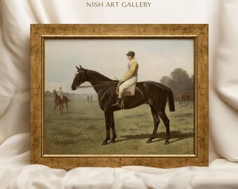 英国版画 競馬 アンティーク Vintage Horse Art Print Framed, Father's Day Gift