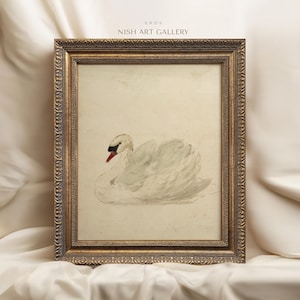 Framed Vintage Print, White Swan Art, Vintage Art Framed, Antique Swan Watercolor Print, Nursery Prints, Vintage Decor,Housewarming Gift #19