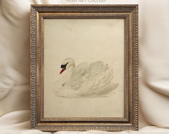 Gerahmter Vintage Druck Weißer Schwan, Vintage Kunst gerahmt, antiker Schwan Aquarell Druck, Kinderzimmer Druck, Vintage Dekor, Housewarming Geschenk #19