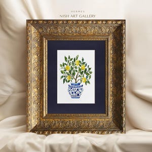 Framed Lemon Tree Painting Print: Gold Foil Frame, Textured Art Paper #135 HERMES