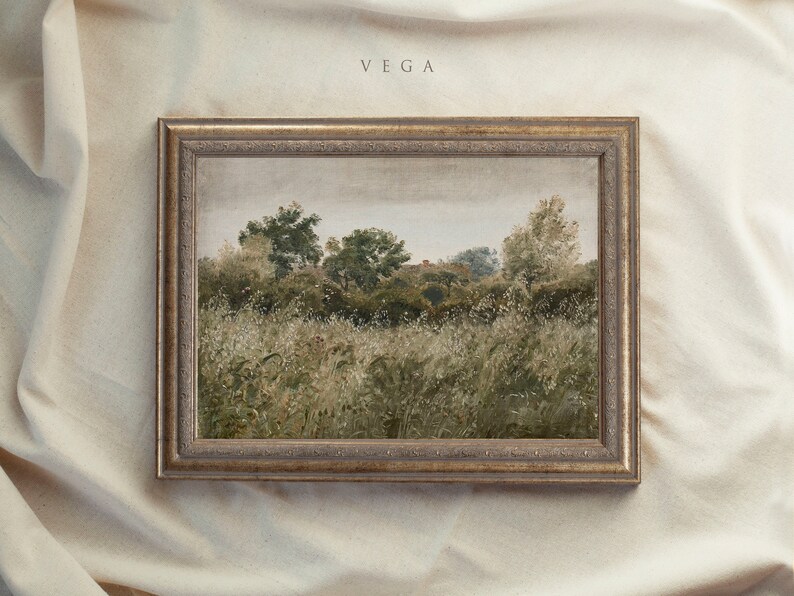 Vintage Art Framed, Country Meadow Landscape Painting, Antique Replica Painting, Ornate Gold Framed, Trend Wall Decor, Farmhouse Decor 181 VEGA