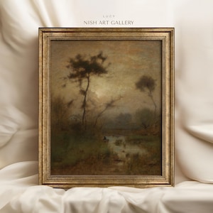 Dark Moody Vintage Framed Art Prints, Country Farmhouse Landscape Print, Antique Frame Wall Art, Rustic Wall Decor #39