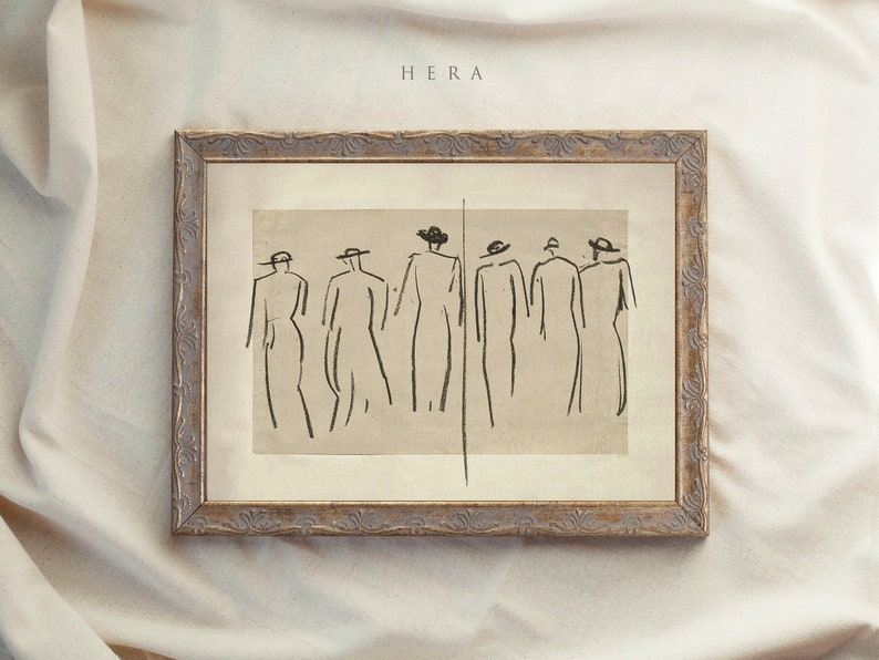 Vintage Art Framed Figure Sketch Drawing Gold Framed Art Etsy