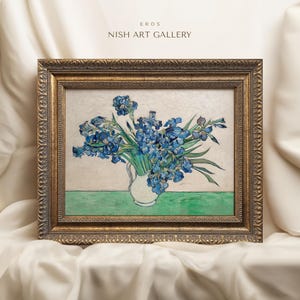 Vintage Art Prints Framed, Vincent Van Gogh Irises, Flowers Oil Painting Print, Antique Replica Print, Ornate Gold Frame, Home Art Decor#113