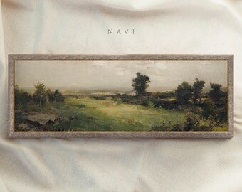 Panoramic Vintage Framed Wall Art, 10x30 inch, 8x24 inch, 12x36 inch, Wide Landscape Painting, Antique Framed Decor, Housewarming Gift #233