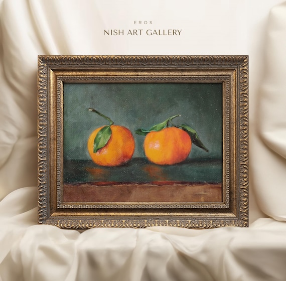 Vintage Framed Mandarin Print: Still Life Citrus Kitchen Art #171