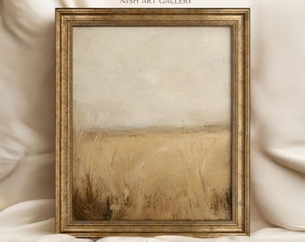 Neutral Abstract Landscape Framed Print, Beige Field Wall Art, Rustic Farmhouse Cottage Decor