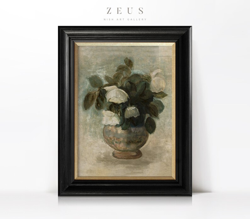 Vintage Prints Framed, Vintage White Rose Prints, Antique Flower Wall Art Print, Floral Wall Print, Still Life Painting, Framed Print 212 ZEUS