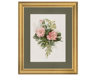 Vintage ingelijst met matte bloemenprint | Roze bloemen schilderij afdrukken | Cottage bloem kunst aan de muur | Antiek woondecoratie | Lente wanddecoratie