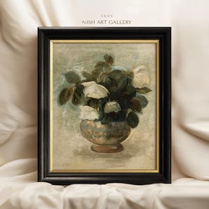 Vintage White Rose Framed Print: Antique Floral Still Life #281 ZEUS