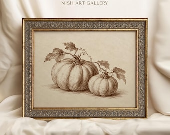 Pumpkin Framed Print, Vintage Halloween Fall Harvest Wall Art, Rustic Thanksgiving Kitchen Farmhouse Decor