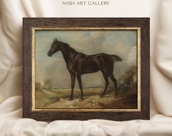 Framed Vintage Horse Painting: Rustic Equestrian Wall Art #199