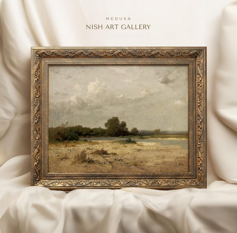 Framed Landscape Painting Print: Antique Farmhouse Wall Decor #65 MEDUSA