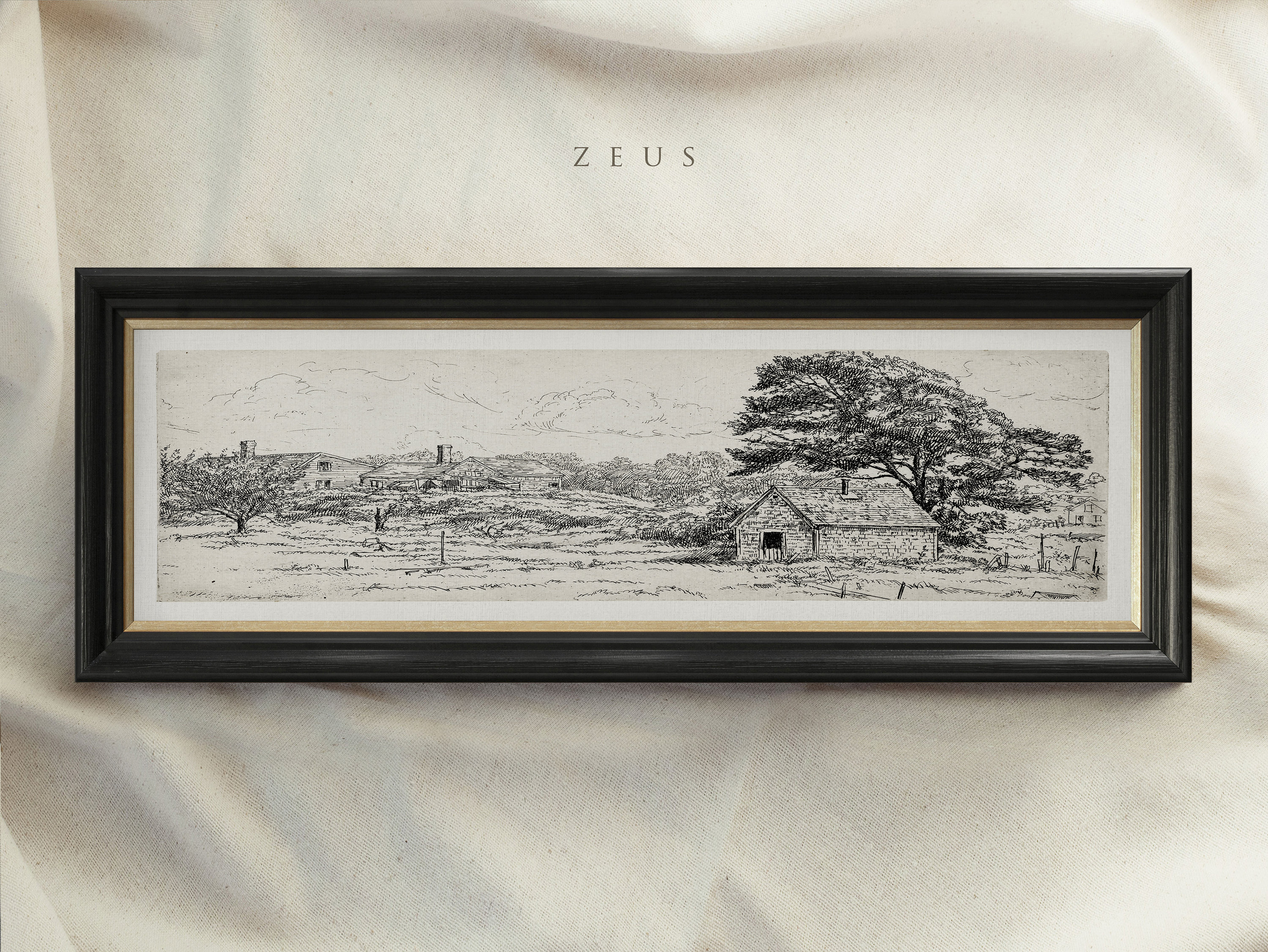 Vintage Framed Landscape Sketch Print: Panoramic Wall Art #62 - Etsy