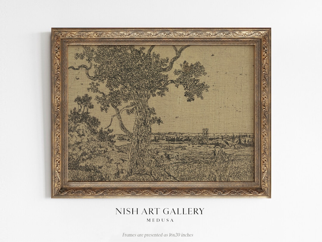 Vintage Sketch Art Framed, Rustic Ink Drawing Wall Art Printed, Moody ...