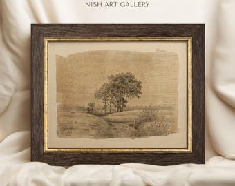 Impresión enmarcada de un boceto de árbol: Arte mural antiguo neutro n.° 69