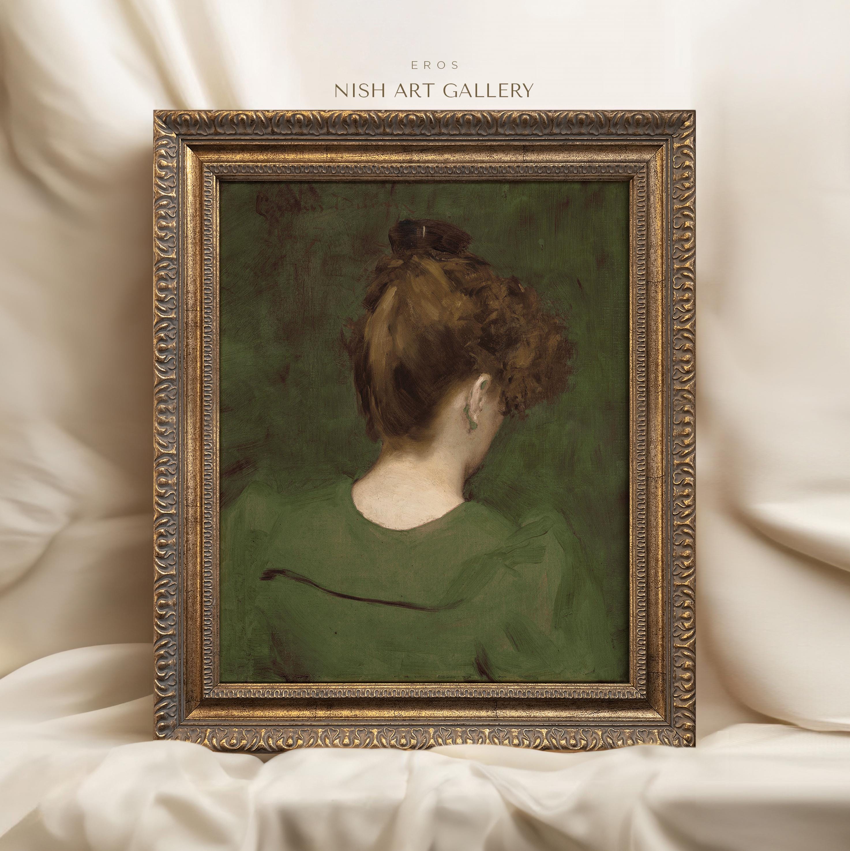 額入りフランス人女性の肖像画：ヴィンテージグリーンムーディ