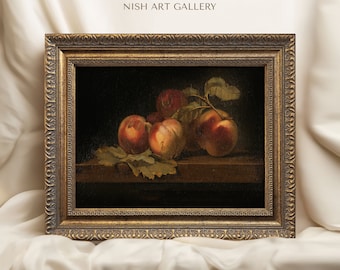 Vintage Peach Painting: Antique Replica in Gold Frame #279
