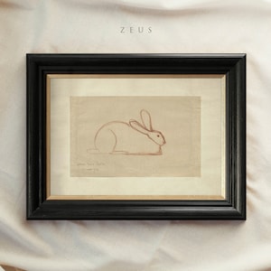 Vintage Art Framed, Rabbit Drawing, Antique Sketch, Vintage Animal Art, Ornate Gold Framed, Vintage Wall Decor, Housewarming Gift 64 ZEUS