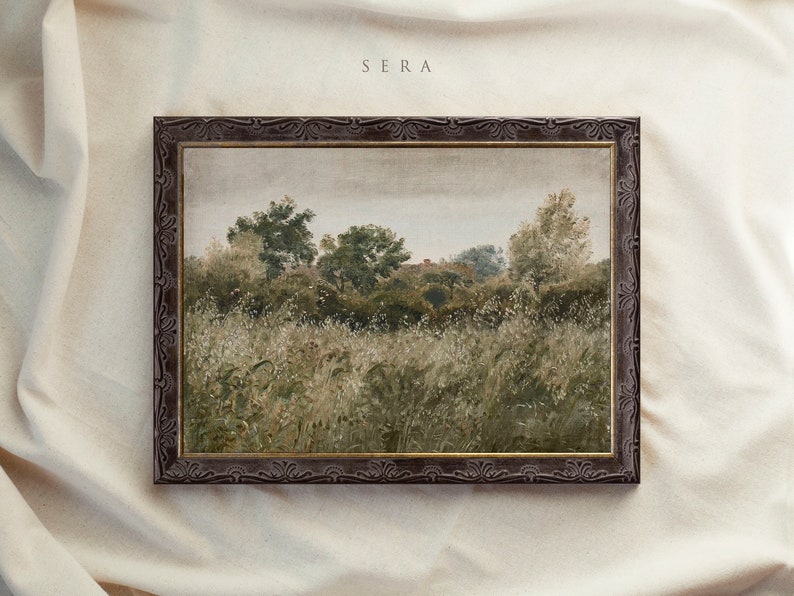 Vintage Art Framed, Country Meadow Landscape Painting, Antique Replica Painting, Ornate Gold Framed, Trend Wall Decor, Farmhouse Decor 181 SERA