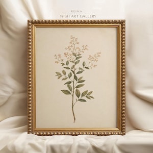 Ingelijste print bloeiende tak, vintage botanische muurkunst, decor rustieke cottage boerderij
