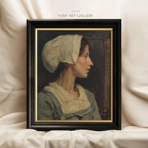 Vintage Art Framed, A Peasant Girl Portrait Print, Rustic Moody Painting, Antique Replica Art, Ornate Gold Framed, Farmhouse Wall Decor #288