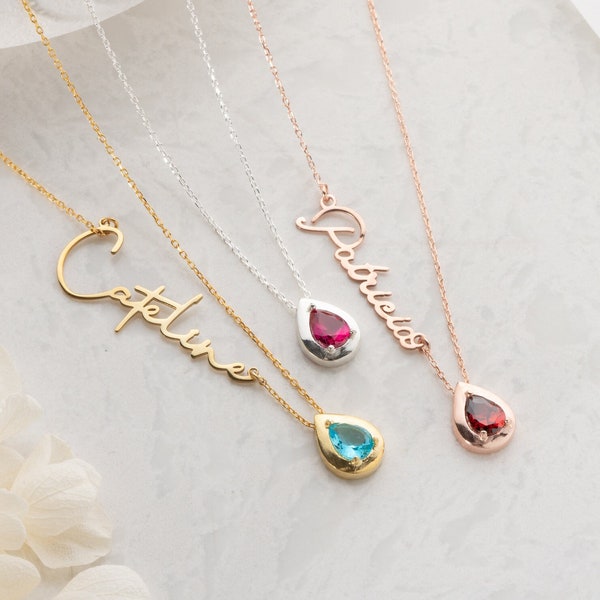 Personalized Dainty Name Birthstone Necklace, Minimalist Gifts for Girlfriend, Mom Daughter Gift,Anniversary Gift,Sterling Silver